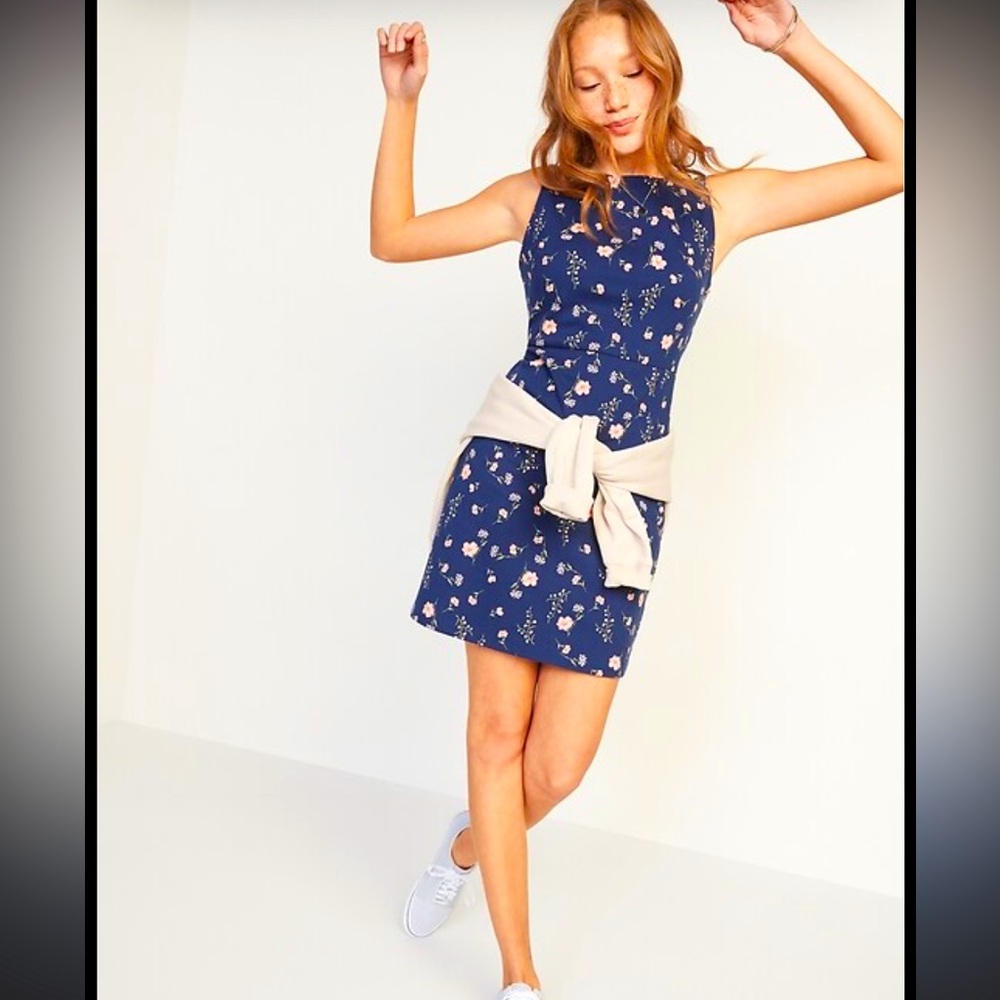 Old Navy Floral Blue sheath Dress - sleeveless, women’s L Tall